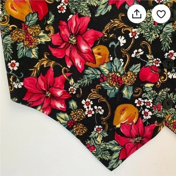 Vintage NUTCRACKER Womens Vest Christmas Holly Poinsettia Floral Multicolor - Picture 5 of 9